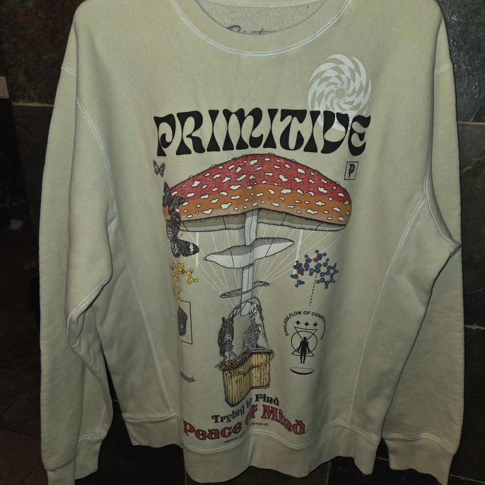 Primitive Skateboarding Mushroom Peace Of Mind Sweater Mens Large Sweatshirt